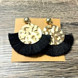 Dangle Tassel Fringe Earrings - Black and Gold - New